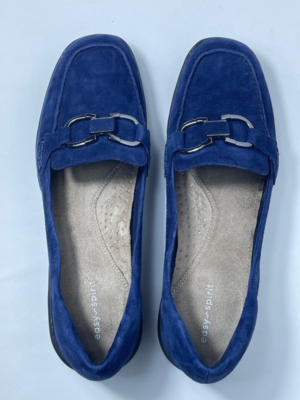 Easy Spirit Women’s Blue Suede Slip-On Loafers with Metal Bite Size 9.5